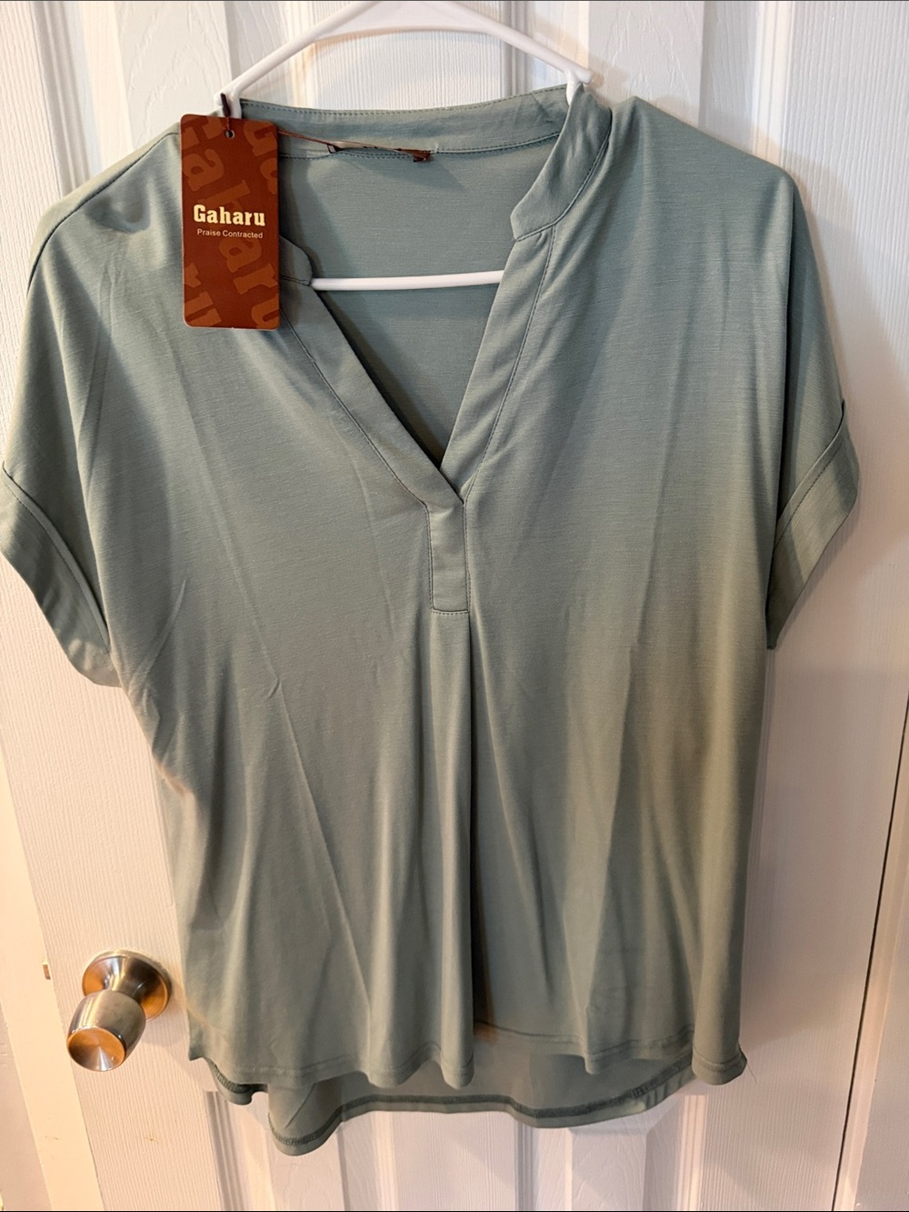 Women’s Sage V-Neck Short Sleeve silky Top